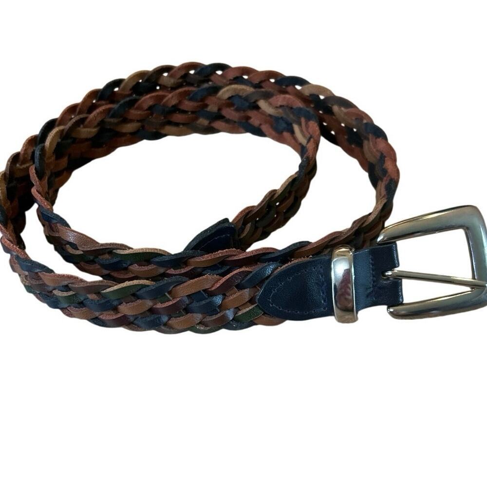 Vintage Braided Leather Belt Brown Blue Green Woven Boho Preppy Western 38